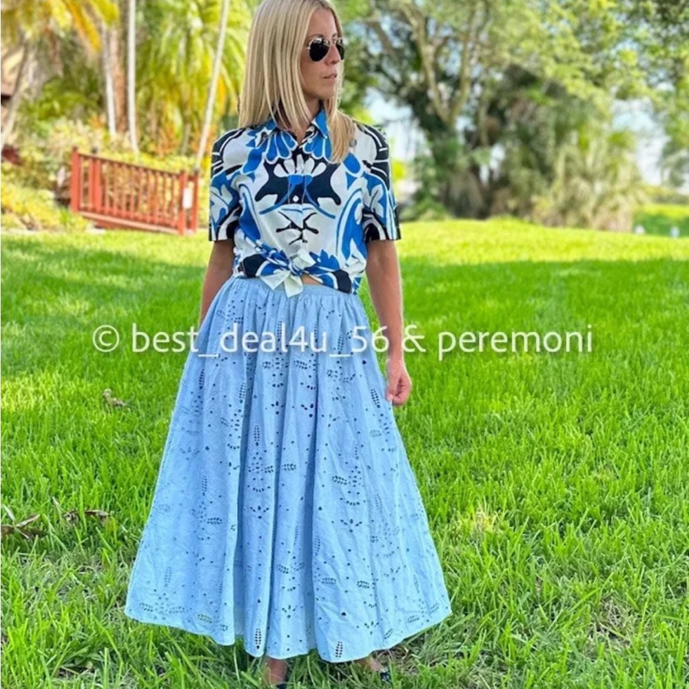 Zara blue eyelet midi skirt - Picture 5 of 6